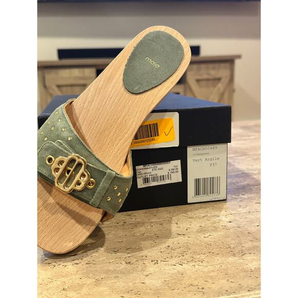 NEW In Box Maje Clover Logo Green Natural Sandals size 37 - Picture 8 of 8